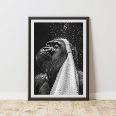 60 Second Makeover Limited Gorilla In The Shower Quirky Animal Print A3 Size from B&Q