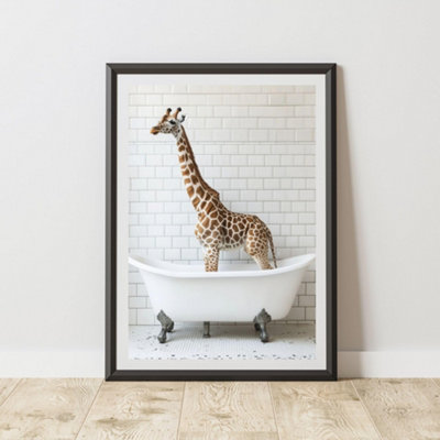 60 Second Makeover Limited Giraffe Standing In Bath Quirky Animal Print A4 Size from B&Q