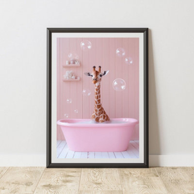 60 Second Makeover Limited Giraffe Pink Bathroom Quirky Animal Print A4 Size from B&Q