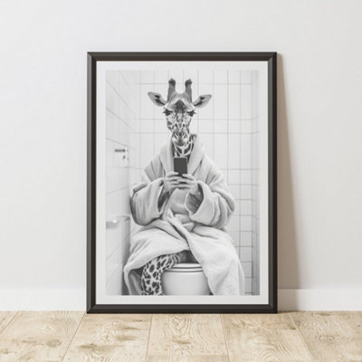 60 Second Makeover Limited Giraffe On Toilet Phone Quirky Animal Print A4 Size from B&Q