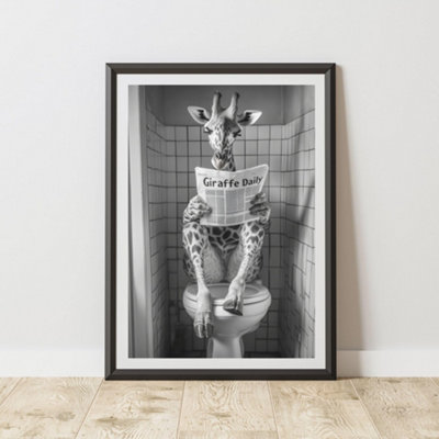 60 Second Makeover Limited Giraffe Reading Paper On Toilet Quirky Animal Print A4 Size from B&Q