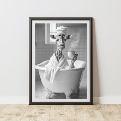 60 Second Makeover Limited Giraffe Coffee In The Bath Quirky Animal Print A3 Size from B&Q