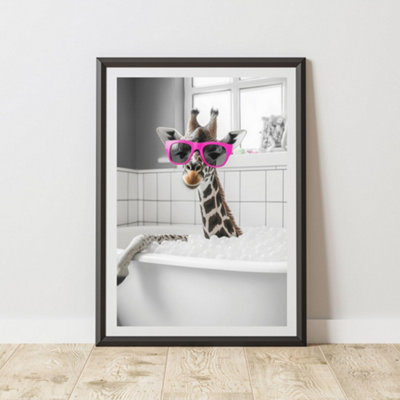 B&Q -  Giraffe Pink Glasses Quirky Animal Print A4 Size - Image 3