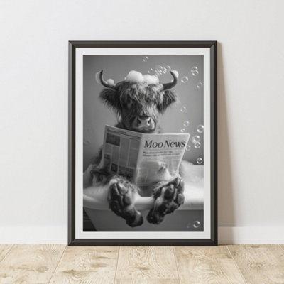 60 Second Makeover Limited Highland Cow Newspaper In Bath Quirky Animal Print A4 Size from B&Q