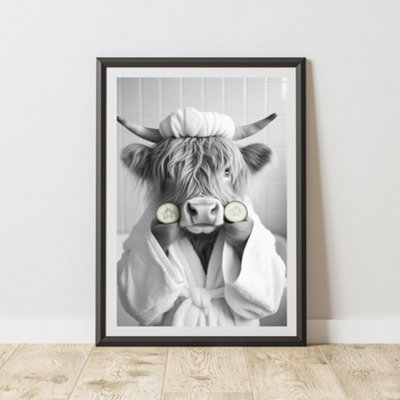 60 Second Makeover Limited Highland Cow Cucumber Eyes Quirky Animal Print A4 Size from B&Q