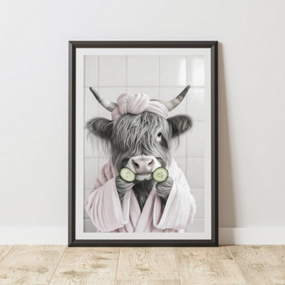 60 Second Makeover Limited Highland Cow Pink Robe Cucumber Quirky Animal Print A4 Size from B&Q
