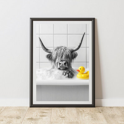60 Second Makeover Limited Highland Cow Bubble Bath Rubber Duck Quirky Animal Print A3 Size from B&Q