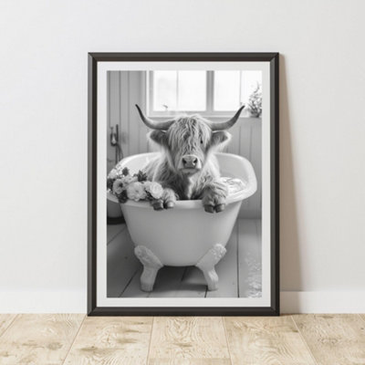60 Second Makeover Limited Highland Cow Flower Bath Quirky Animal Print A4 Size from B&Q