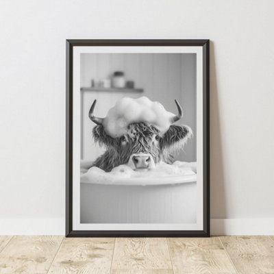 60 Second Makeover Limited Highland Cow Bubble Bath Quirky Animal Print A3 Size from B&Q