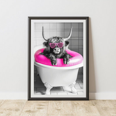 60 Second Makeover Limited Highland Cow Pink Rubber Ring Quirky Animal Print A4 Size from B&Q