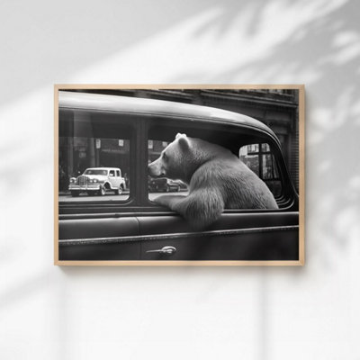 60 Second Makeover Limited Bear In A Car Print Poster A4 Size from B&Q