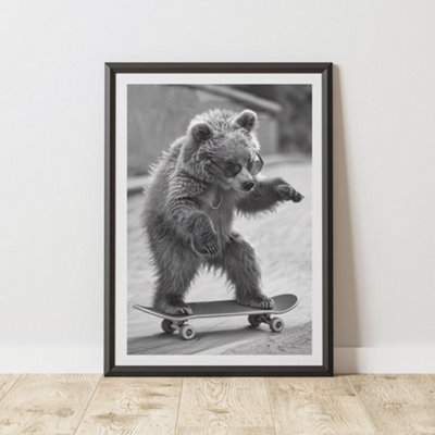60 Second Makeover Limited Bear Skateboarding Print A3 Size from B&Q