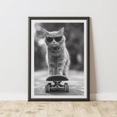 60 Second Makeover Limited Cat Skateboarding Print A3 Size from B&Q