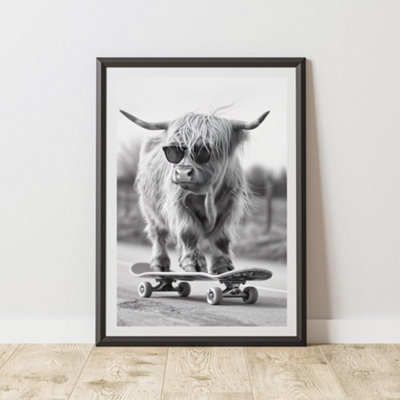 60 Second Makeover Limited Highland Cow Skateboarding Print A4 Size from B&Q