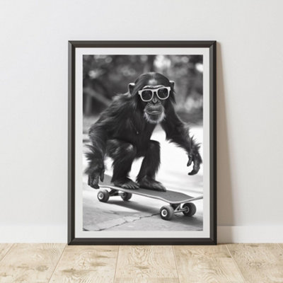 60 Second Makeover Limited Monkey Skateboarding Print A4 Size from B&Q