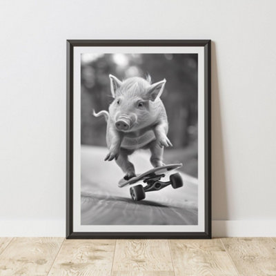 60 Second Makeover Limited Pig Skateboarding Print A4 Size from B&Q