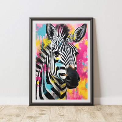 B&Q -  Zebra Pop Art Prints For Walls Urban Street Art Aesthetic Posters A4 Size