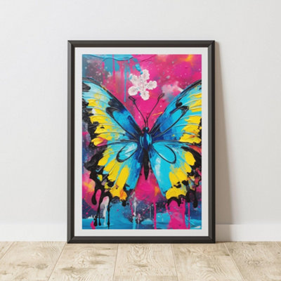 B&Q -  Butterfly Pop Art Prints For Walls Urban Street Art Aesthetic Posters A4 Size
