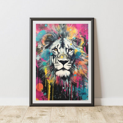 B&Q -  Lion Pop Art Prints For Walls Urban Street Art Aesthetic Posters A3 Size