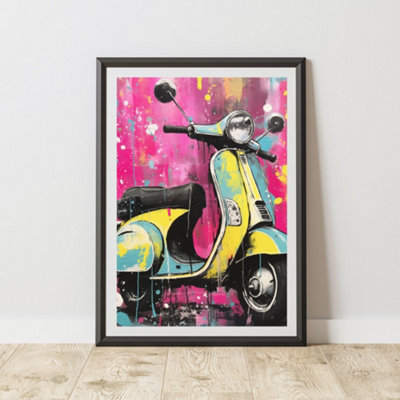 B&Q -  Scooter Pop Art Prints For Walls Urban Street Art Aesthetic Posters A4 Size