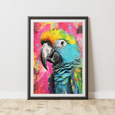 B&Q -  Parrot Pop Art Prints For Walls Urban Street Art Aesthetic Posters A4 Size
