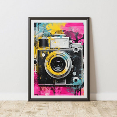 B&Q -  Camera Pop Art Prints For Walls Urban Street Art Aesthetic Posters A4 Size