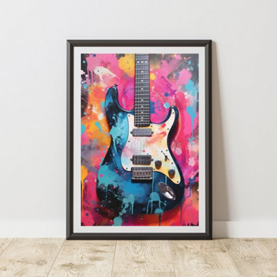 B&Q -  Guitar Pop Art Prints For Walls Urban Street Art Aesthetic Posters A3 Size