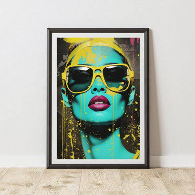 B&Q -  Woman With Glasses Pop Art Prints For Walls A3 Size