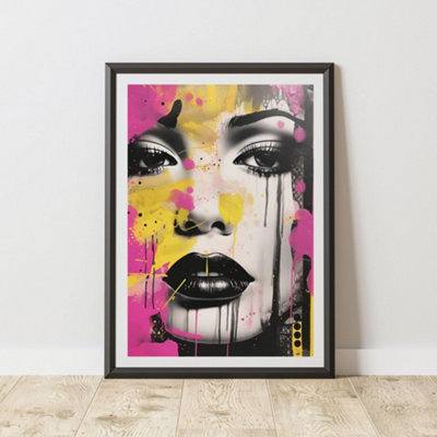 B&Q -  Face Pink And Yellow Pop Art Prints For Walls A3 Size