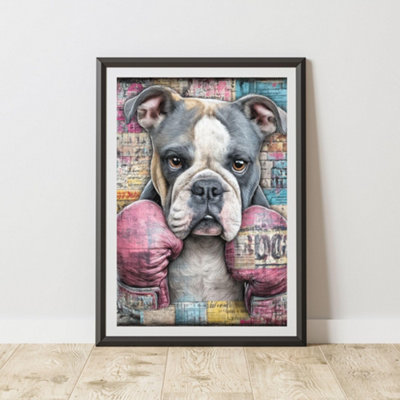 B&Q -  Boxing Bulldog Graffiti Print Urban Street Art Poster Junk Journal A3 Size