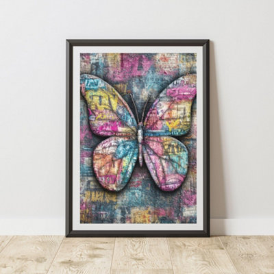 B&Q -  Butterfly Graffiti Print Urban Street Art Poster Junk Journal A3 Size