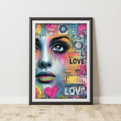 B&Q -  Love Graffiti Print Urban Street Art Poster Junk Journal A3 Size