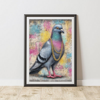 B&Q -  Pigeon Graffiti Print Urban Street Art Poster Junk Journal A4 Size
