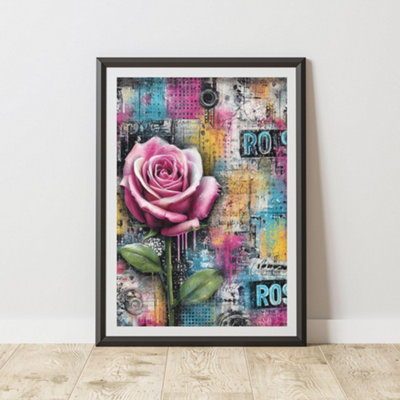 B&Q -  Rose Graffiti Print Urban Street Art Poster Junk Journal A3 Size
