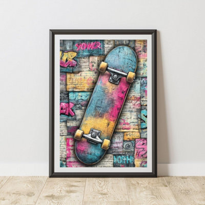 B&Q -  Skateboard Graffiti Print Urban Street Art Poster Junk Journal A3 Size