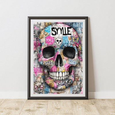 B&Q -  Skull Graffiti Print Urban Street Art Poster Junk Journal A4 Size