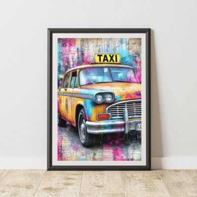 B&Q -  Taxi Graffiti Print Urban Street Art Poster Junk Journal A3 Size