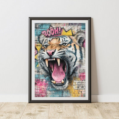 B&Q -  Tiger Graffiti Print Urban Street Art Poster Junk Journal A4 Size