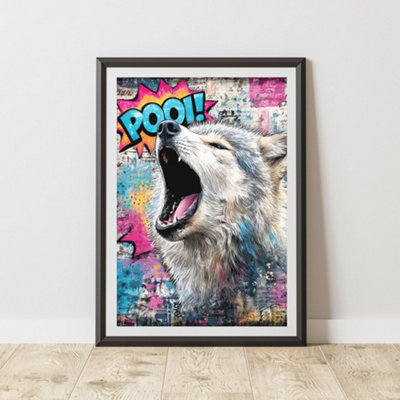 B&Q -  Wolf Graffiti Print Urban Street Art Poster Junk Journal A4 Size