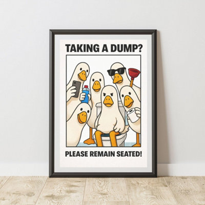 60 Second Makeover Limited Funny Silly Goose Bathroom Wall Art Taking A Dump Please Remain Seated A4 Size from B&Q
