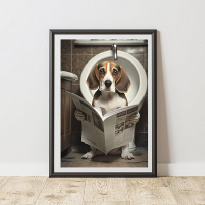 60 Second Makeover Limited Beagle On The Toilet Print A4 Size from B&Q