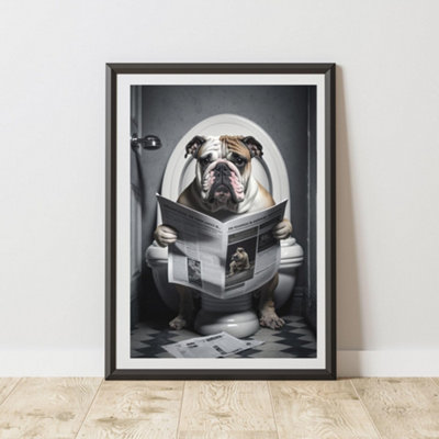 60 Second Makeover Limited English Bulldog On The Toilet Print A4 Size from B&Q