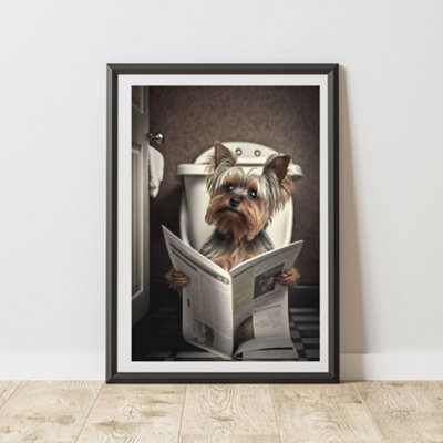 60 Second Makeover Limited Yorkshire Terrier On The Toilet Print A3 Size from B&Q