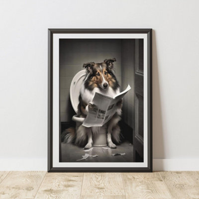 60 Second Makeover Limited Collie On The Toilet Print A3 Size from B&Q