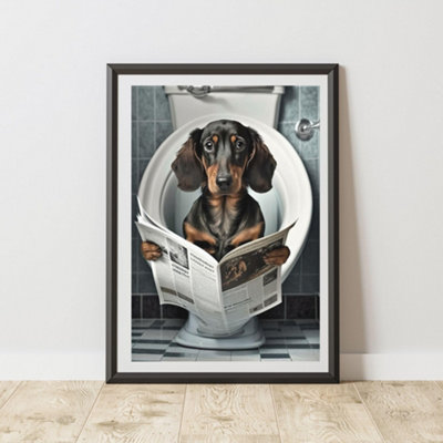 60 Second Makeover Limited Dachshund On The Toilet Print A4 Size from B&Q
