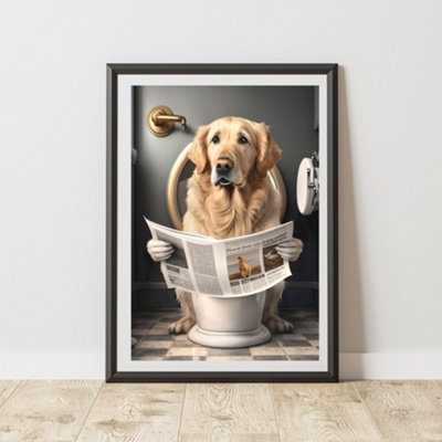 60 Second Makeover Limited Golden Retriever On The Toilet Print A4 Size from B&Q