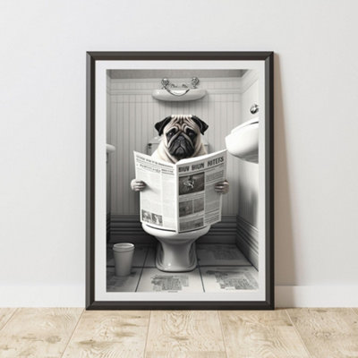 60 Second Makeover Limited Pug On The Toilet Print A3 Size from B&Q