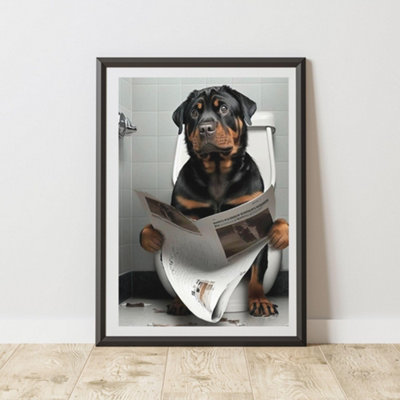 60 Second Makeover Limited Rottweiler On The Toilet Print A3 Size from B&Q
