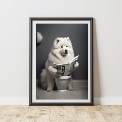 60 Second Makeover Limited Samoyed On The Toilet Print A4 Size from B&Q