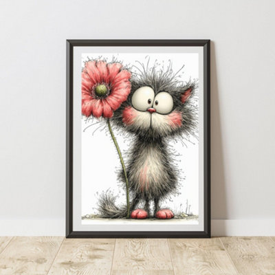 60 Second Makeover Limited Cat With Poppy Print Poster Wall Art A3 Size from B&Q